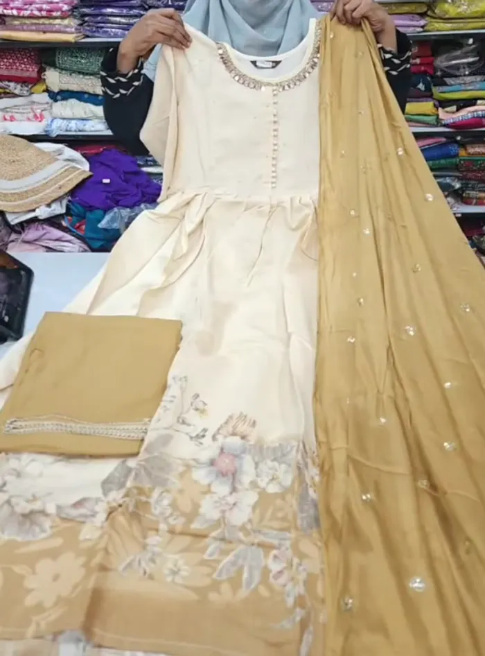 Rayon Long Anarkali Top Bottom Dupatta  | TS3266